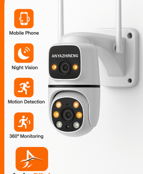 ANYAZHİNENG Çift Kafalı Güvenlik Kamerası | Sabit + Döner IP Kamera Sistemi