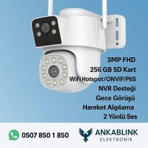 AnkaBlink 3MP Full HD WiFi Güvenlik Kamerası – Gece Görüşü, Hareket Algılama, 2 Yönlü Ses