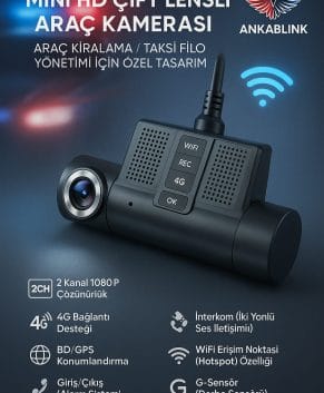 AnkaBlink Mini HD Çift Lensli 4G Sim Kartlı Araç Kamerası – GPS & WiFi Destekli